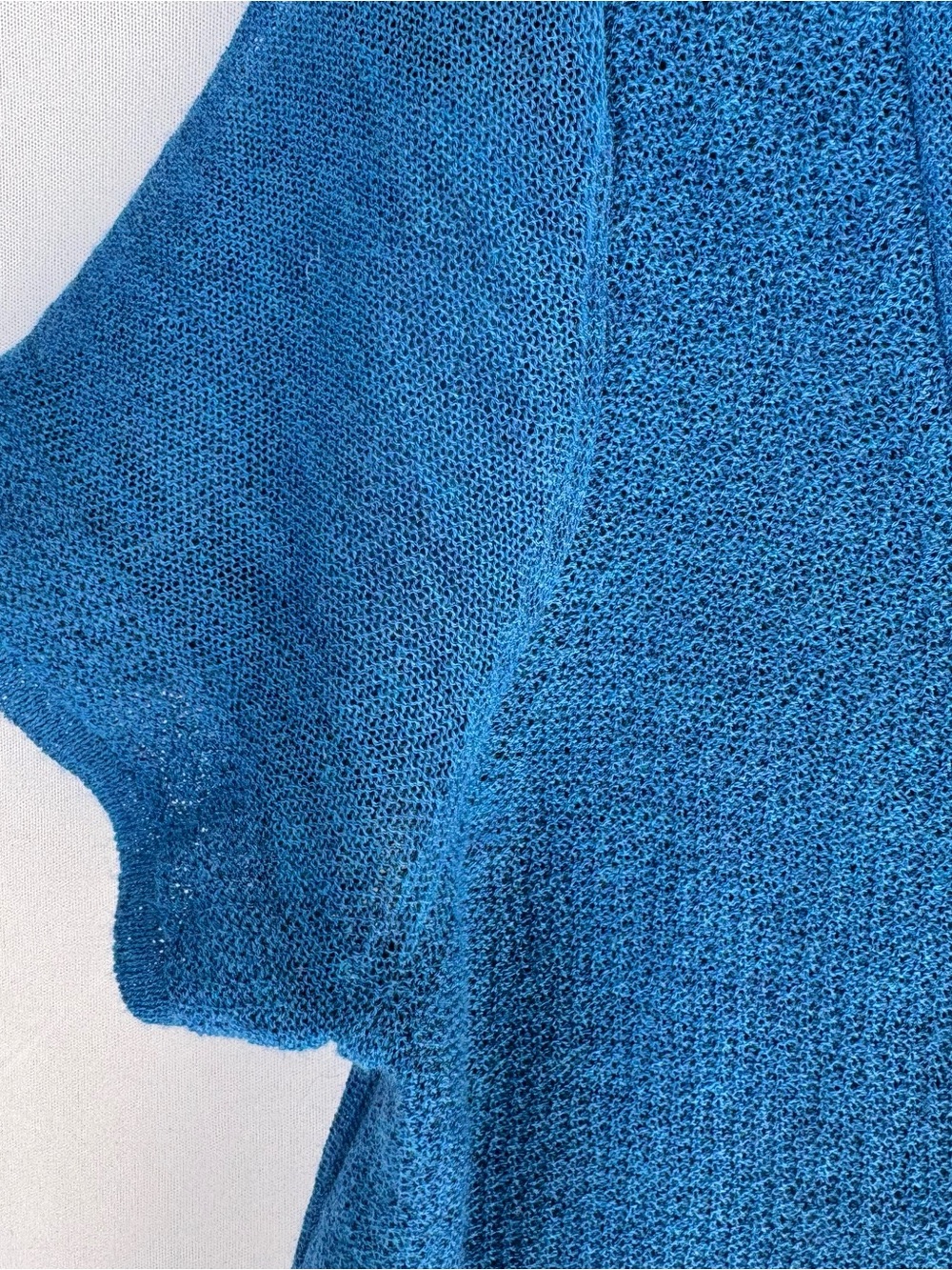Eileen Fisher 100% Wool V-Neck Short Sleeve Sweater - Bright Blue - Picture 6 of 8